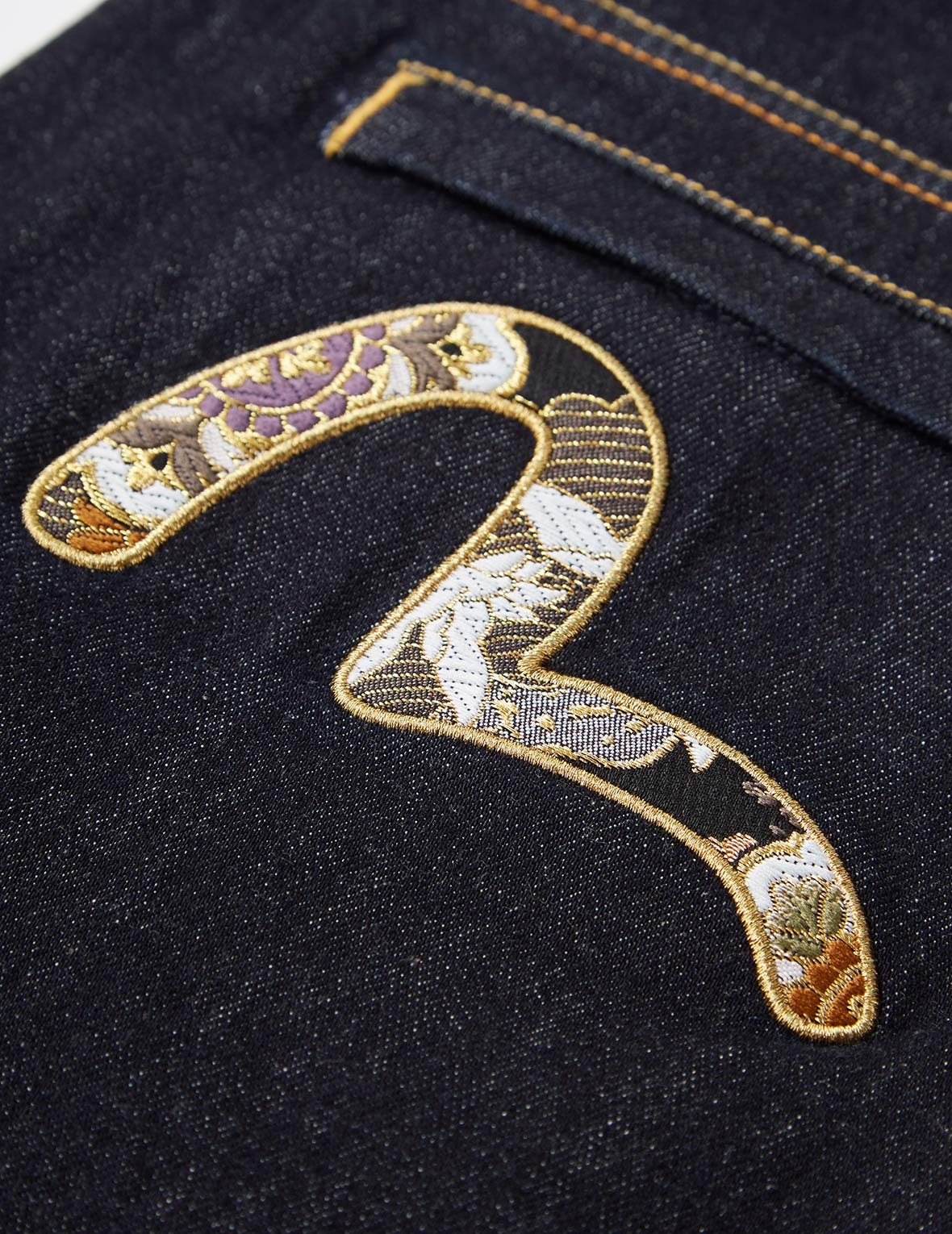 BROCADE SEAGULL APPLIQUÉ DENIM JOGGER PANTS - 8