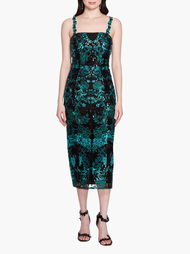 EMBROIDERED SEQUIN TEA-LENGTH MIDI GOWN 1