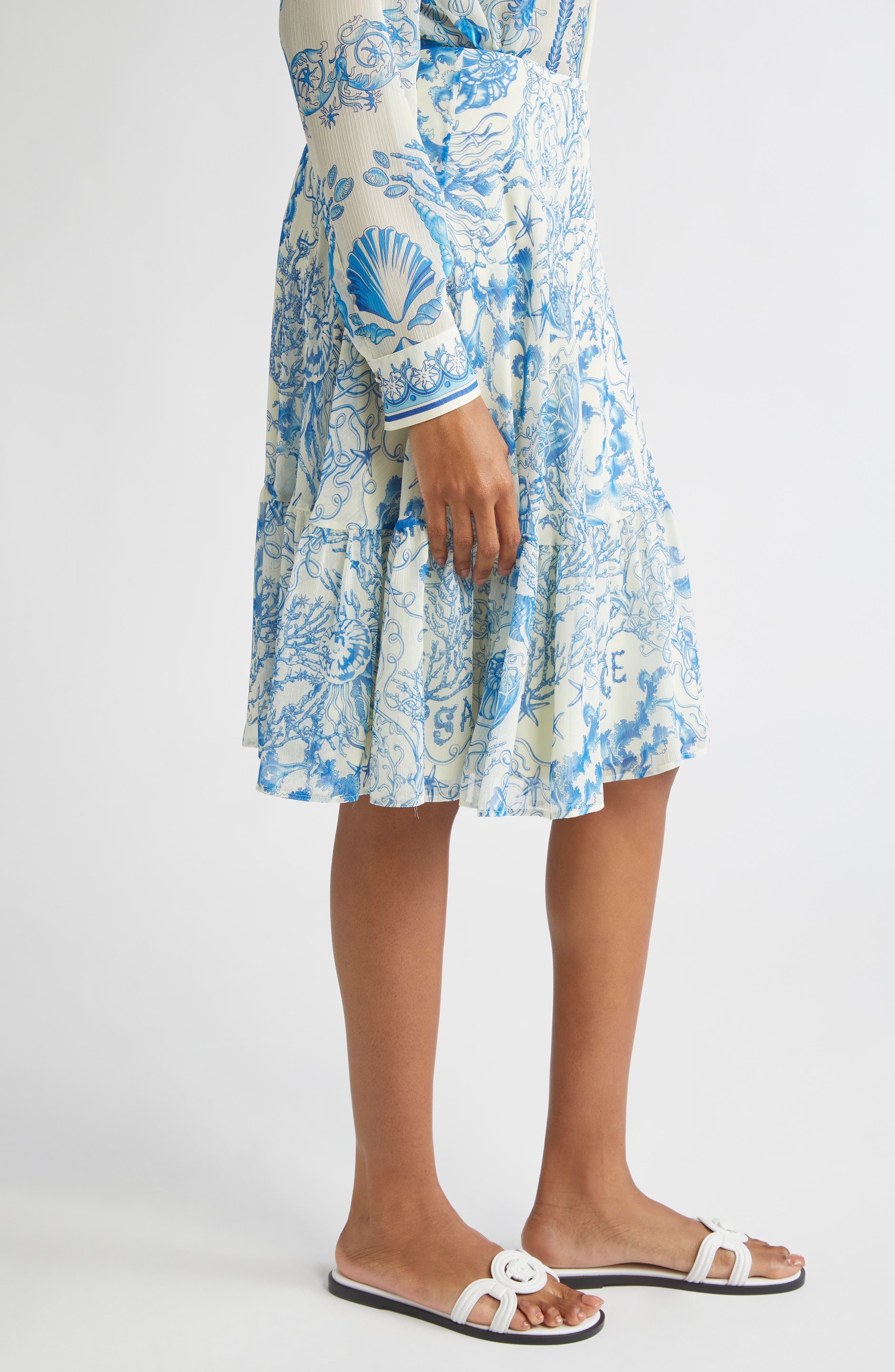 Versace Underwater Barocco Techno Crepon Skirt in Eggshell Bright Dv Blue at Nordstrom - 4