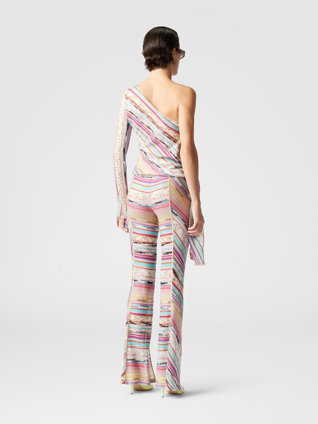 One-shoulder sweater knotted on the side in lamé slub viscose - 3