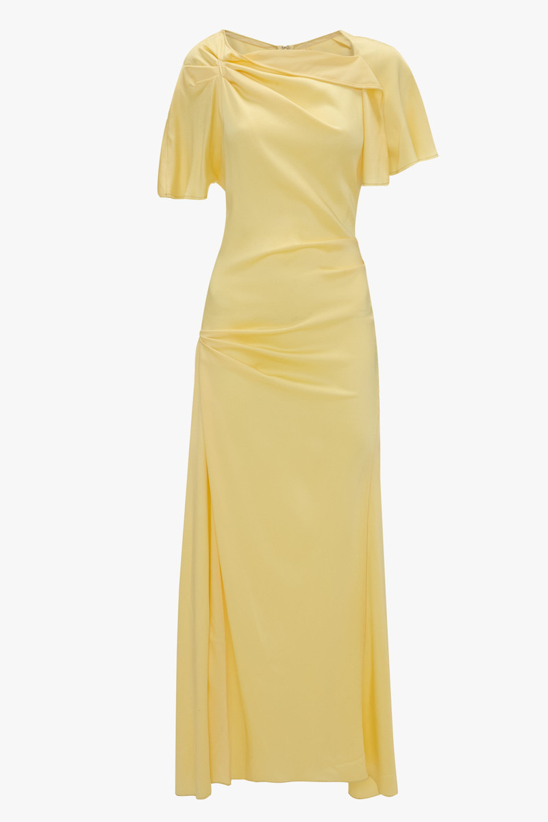 Draped Cap Sleeve Dress In Daffodil Yellow 1