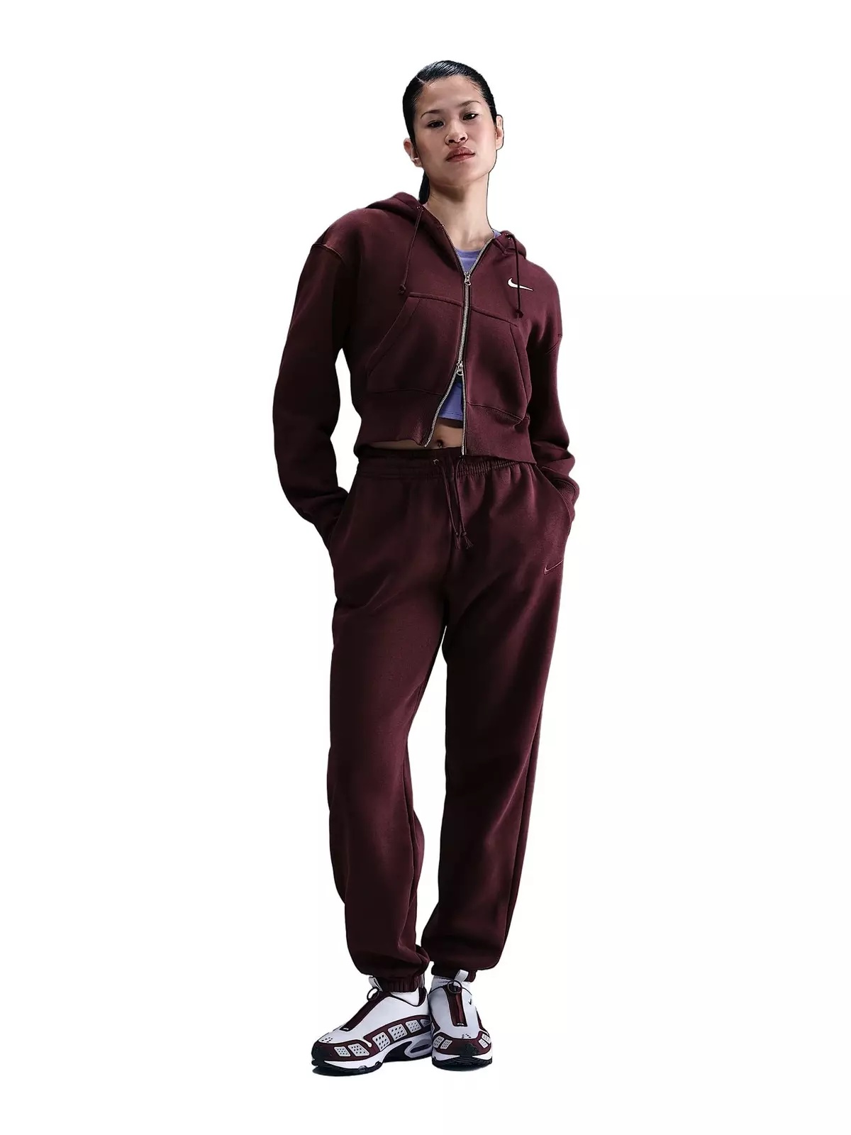 Women's Sportswear Phoenix Fleece Loose Full-Zip Cropped Jacket -Burgundy - 4