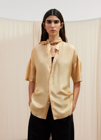 Tシャツ・カットソー LEMAIRE FW25 Scarf neck blouse (TO1306 LJ1025BR507) LONG SLEEVE FOULARD TOP SILKY CREPE JERSEY DARK ESPRESSO