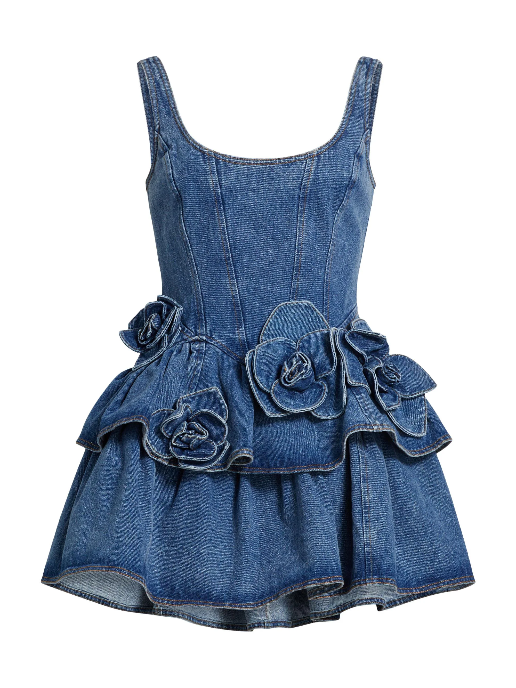Women's Devyn Saxe Tiered Rosette-Detailed Denim Minidress - Saxe Blue - 1