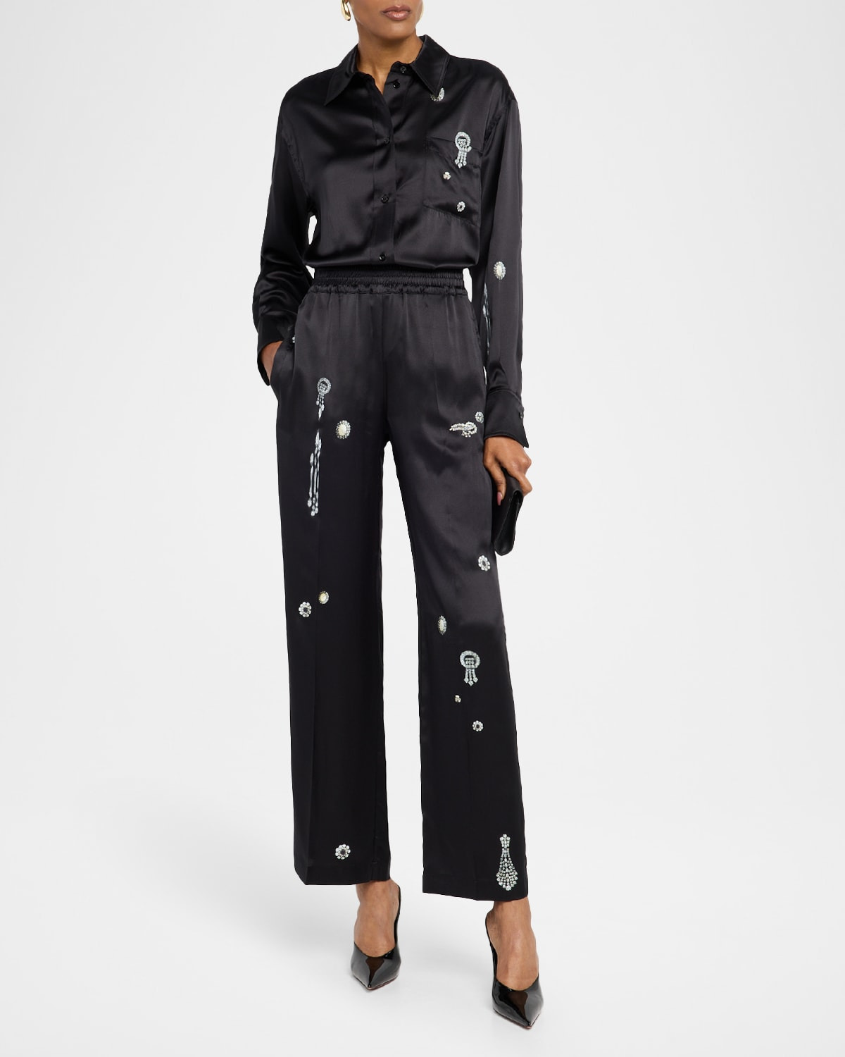 Crystal-Print Silk Straight-Leg Pajama Trousers - 2