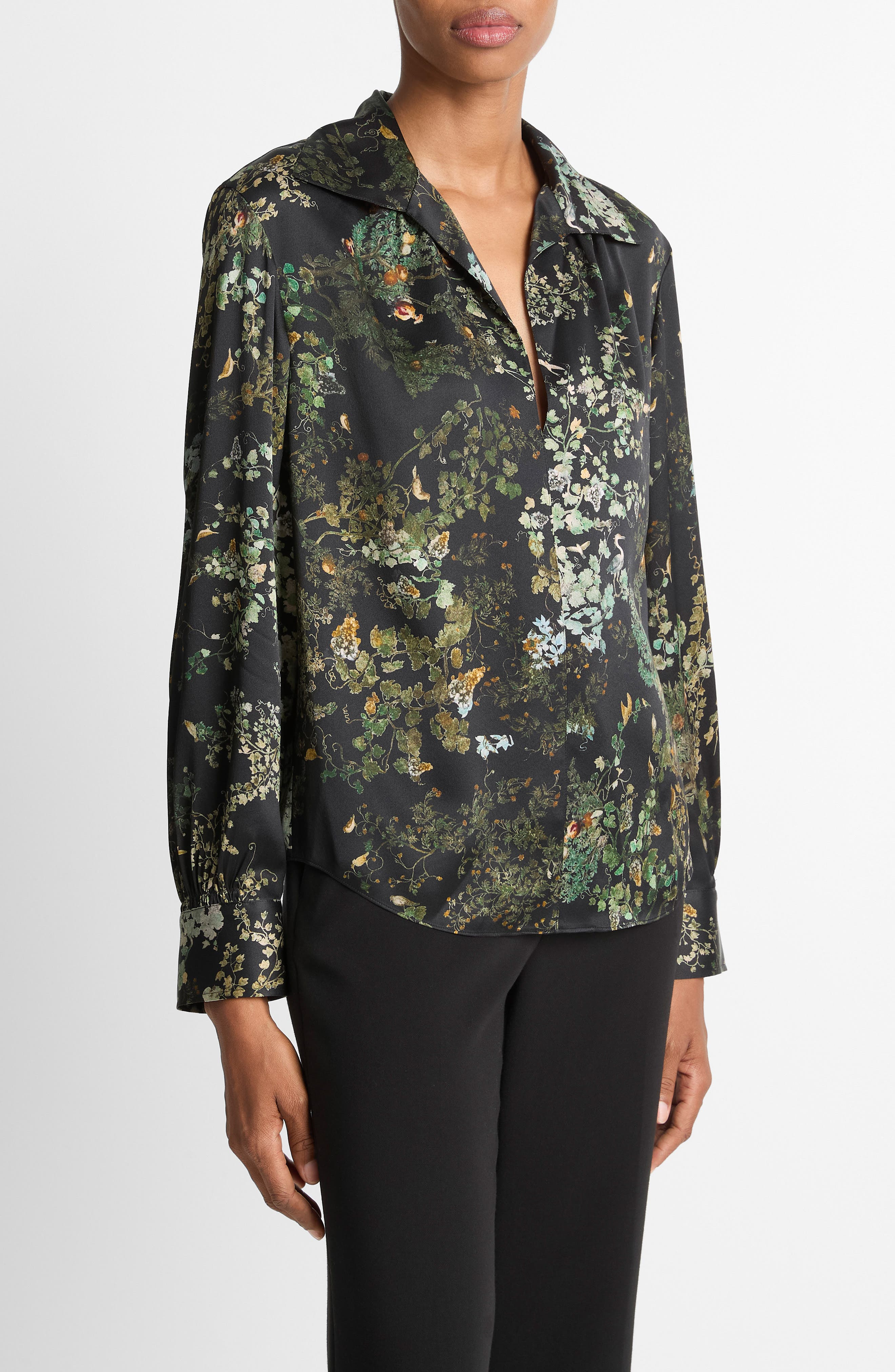 Vince Grape Vine Silk Button-Up Shirt in Black Sky at Nordstrom - 3