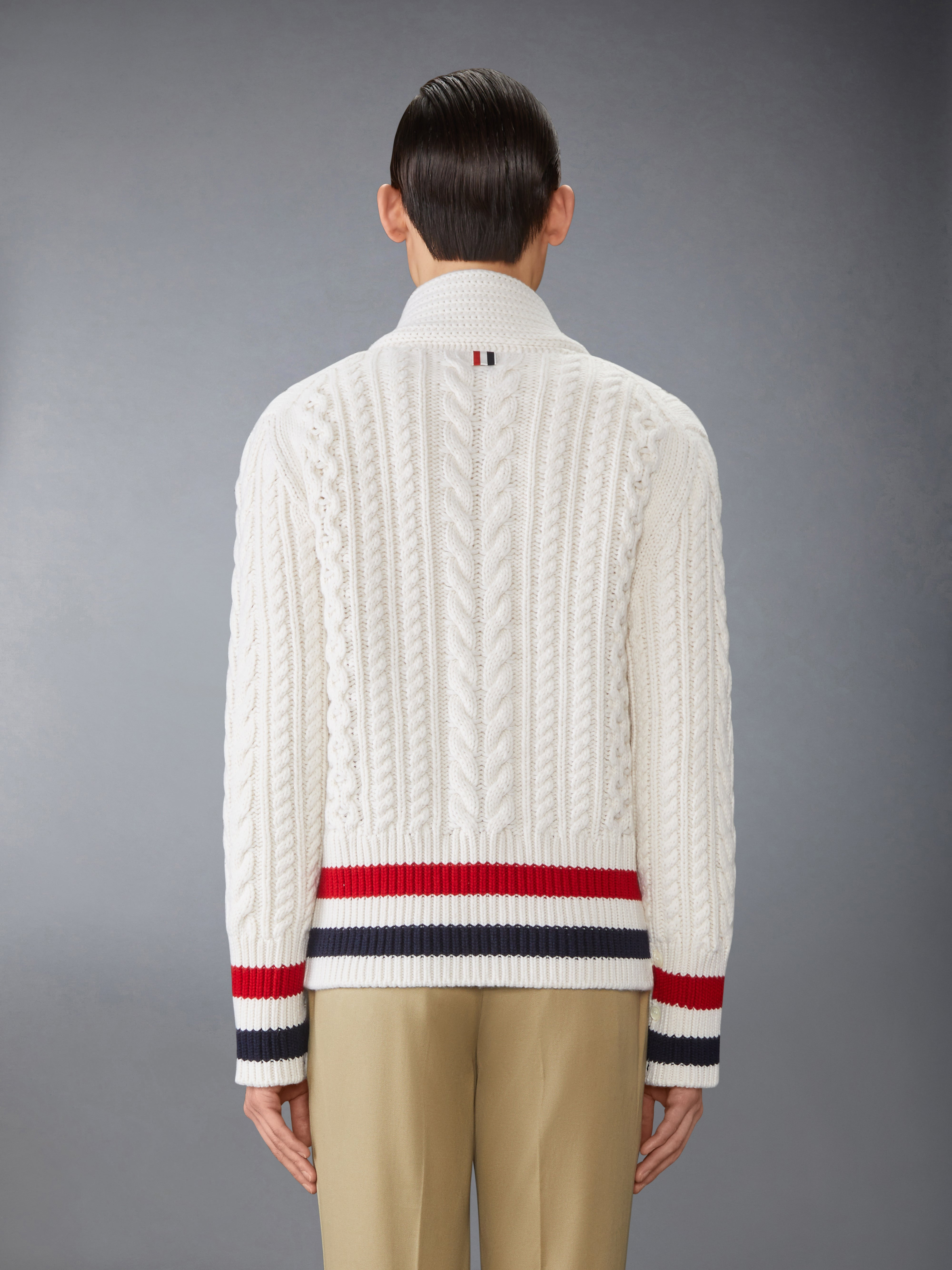 ARAN CABLE CASHMERE RWB STRIPE CARDIGAN - 4
