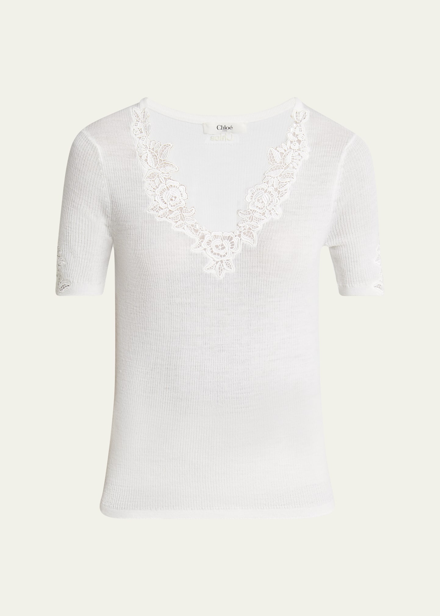 Floral Guipure Lace V-Neck Fitted Top - 1
