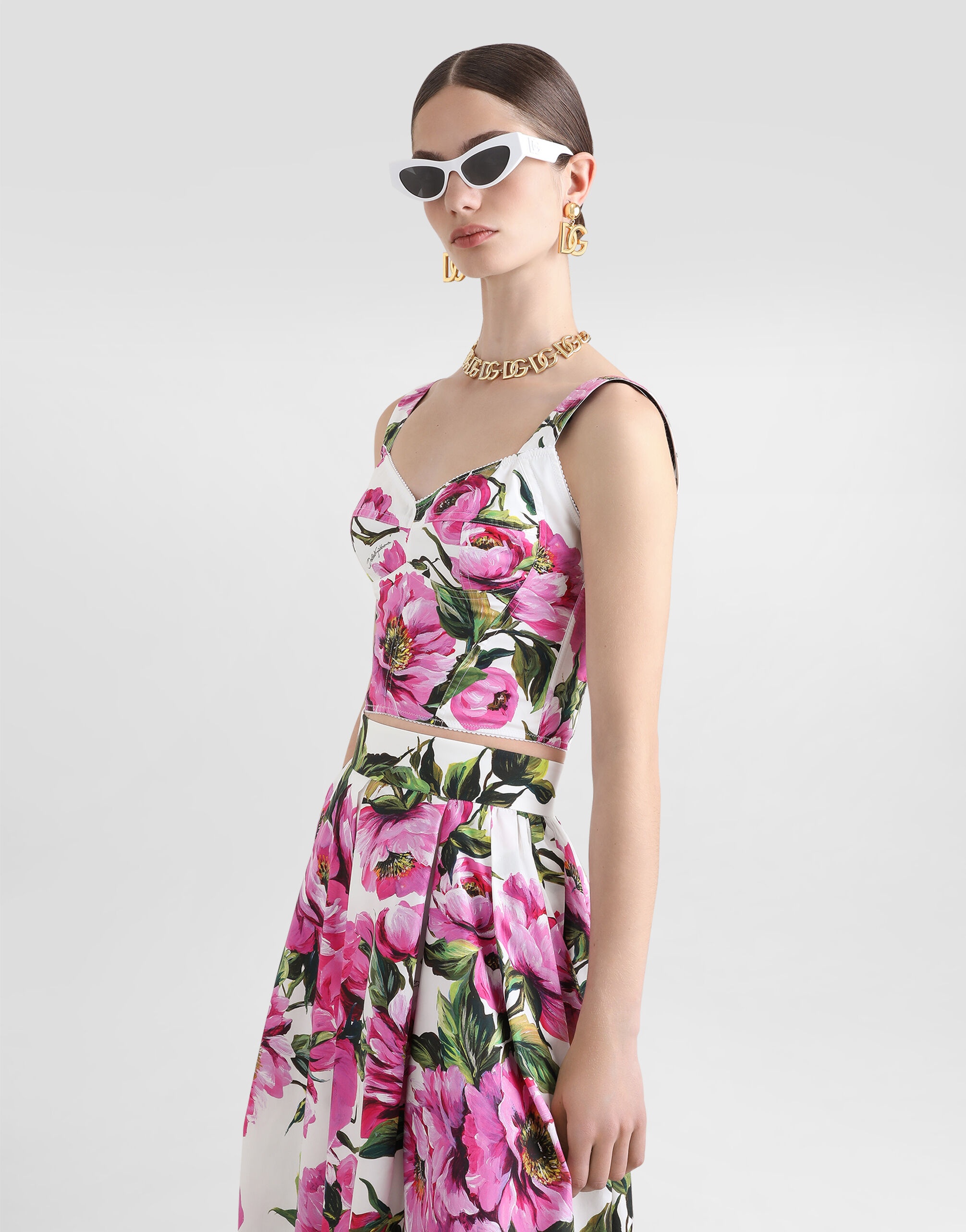 Cotton corset top with peony print - 5