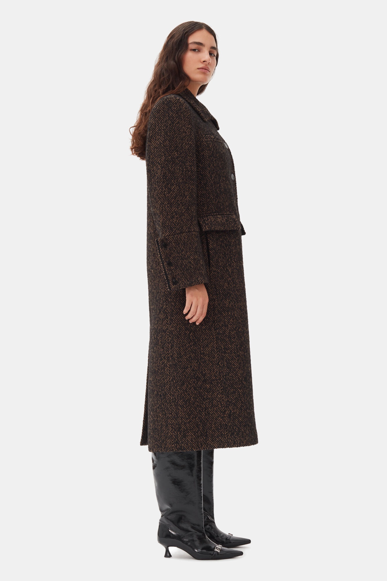 HERRINGBONE WOOL COAT - 4