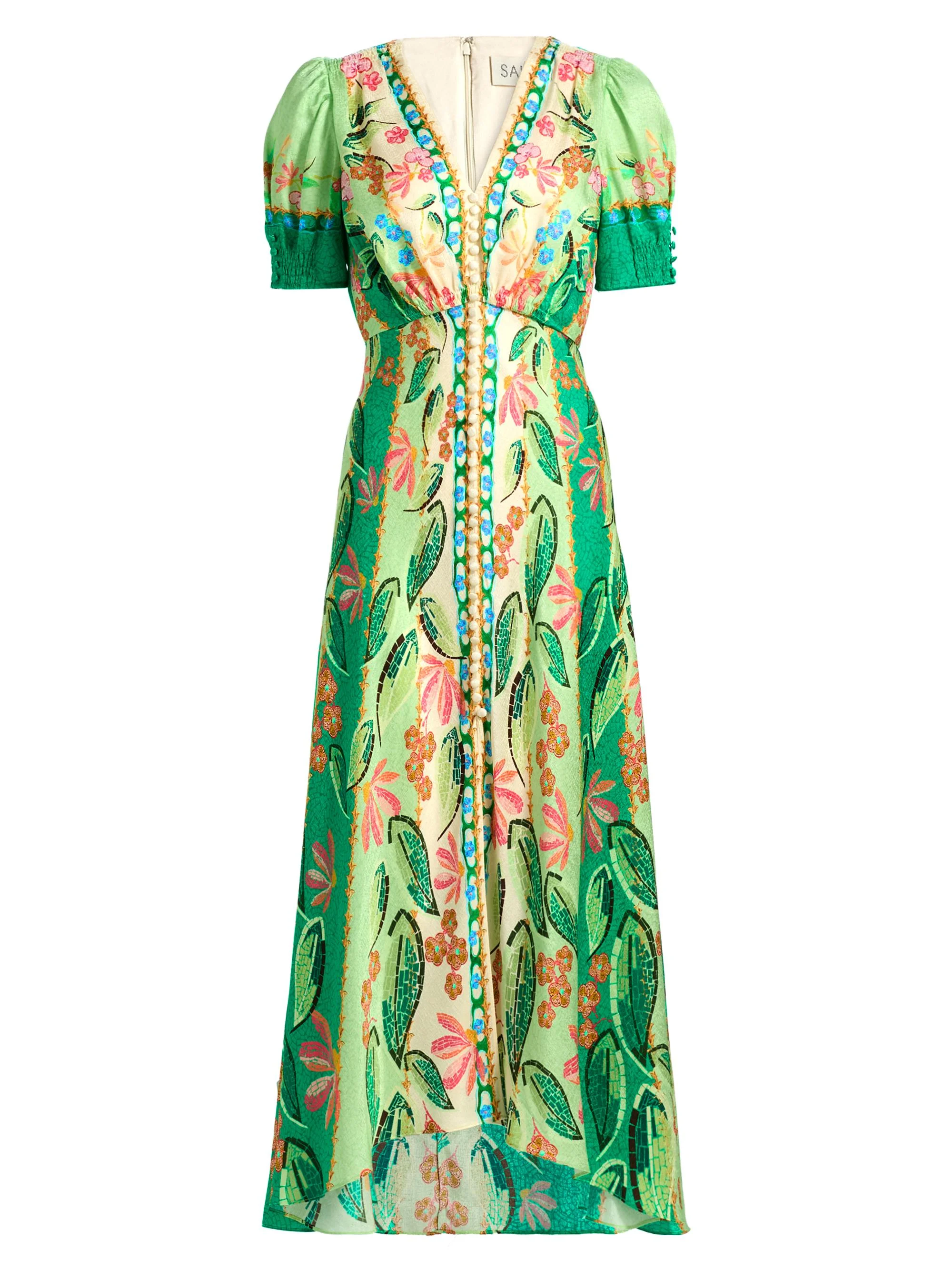 Women's Lea Printed Silk High-Low Maxi Dress - Terrazzo Jade Plmt - 1