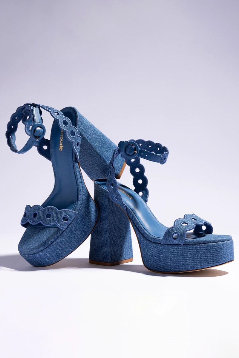 Dolly Broderie Sandal In Blue Stoned Denim 6