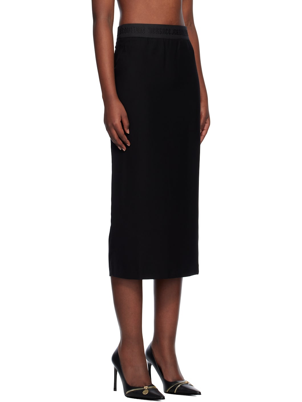 Black Logo Pencil Midi Skirt - 2