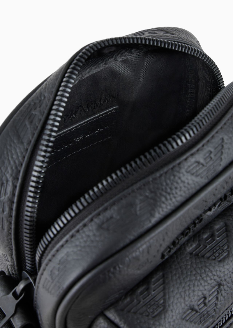 Leather shoulder bag with all-over embossed eagle 4