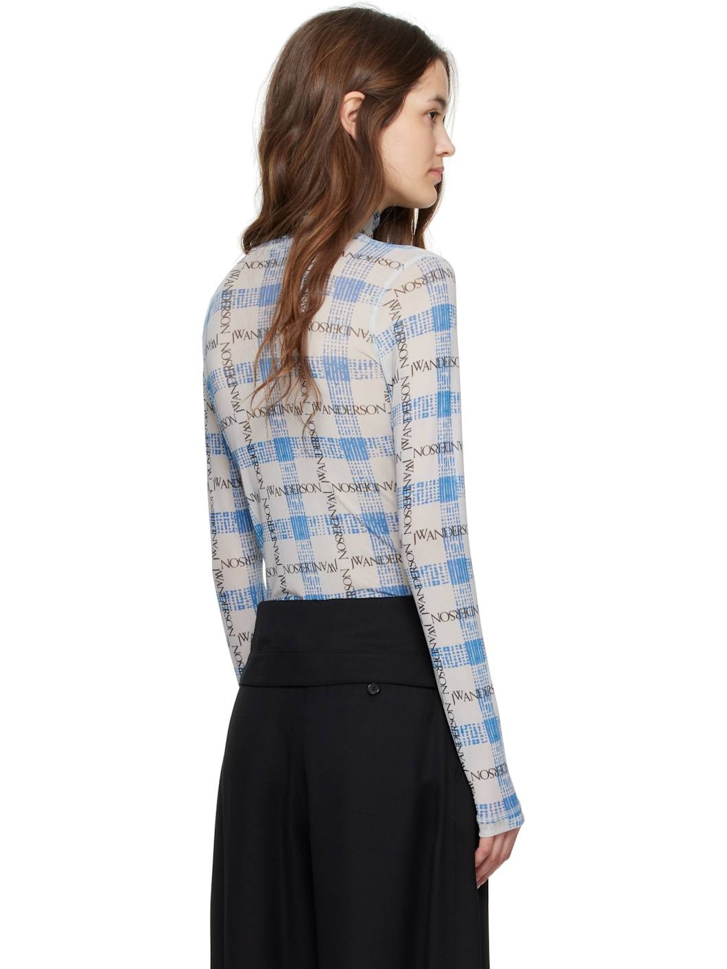 Blue & Gray Semi-Sheer Turtleneck - 3
