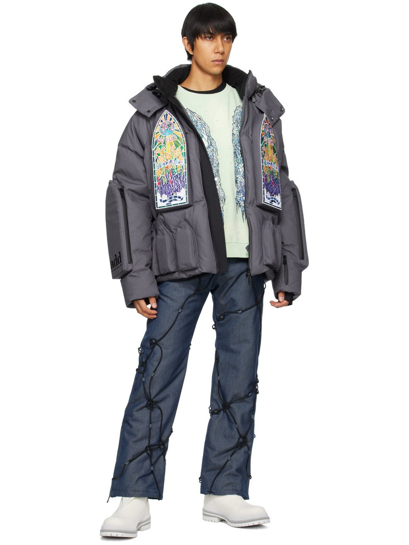 WHO DECIDES WAR Blue add Edition Padded Denim Trousers outlook