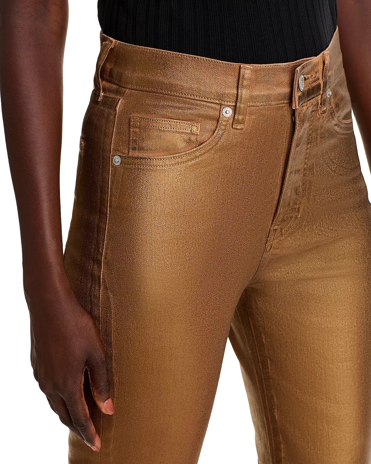 Carson High Rise Coated Ankle Flare Jeans in Antique Brass - 6