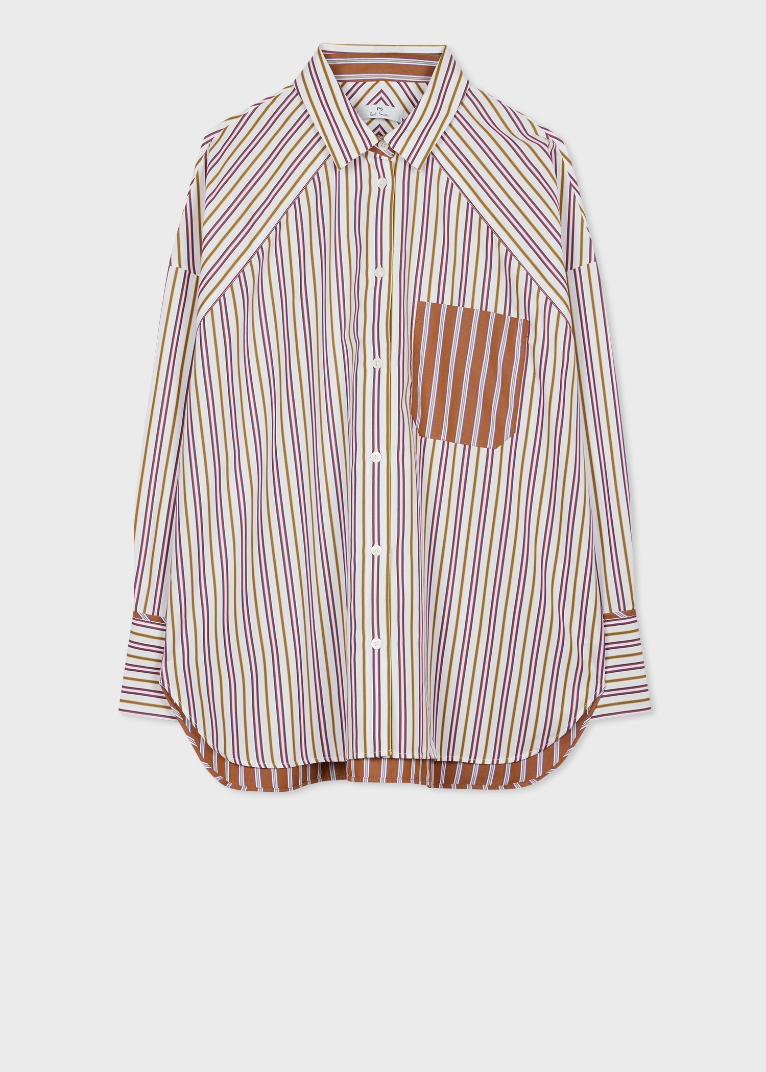 Women's Tan Contrast Stripe Cotton Shirt - 1