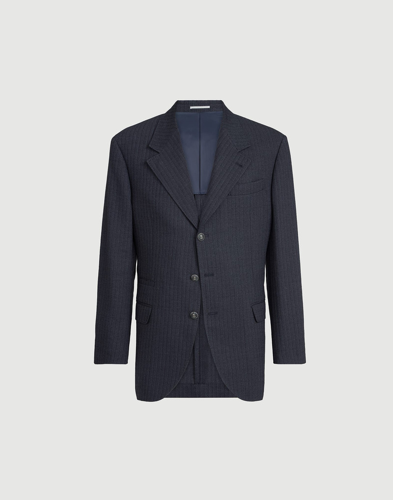 Virgin wool and paper fiber chevron Tailor blazer with metal buttons 1