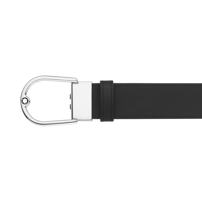 HORSESHOE BUCKLE PRINTED BLACK/PLAIN BLACK 35 MM REVERSIBLE LEATHER BELT 5