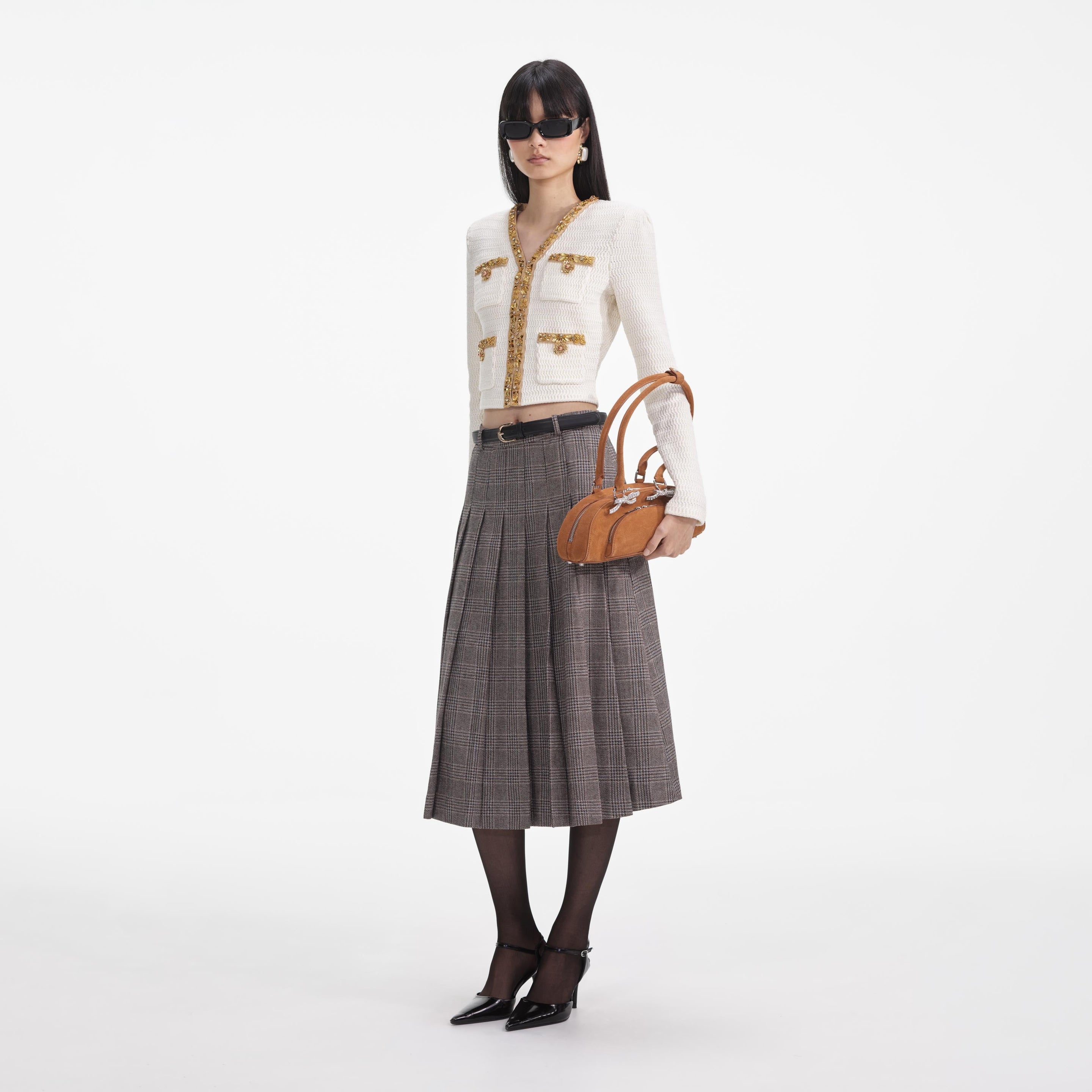 Cream Lurex Knit Cardigan - 2