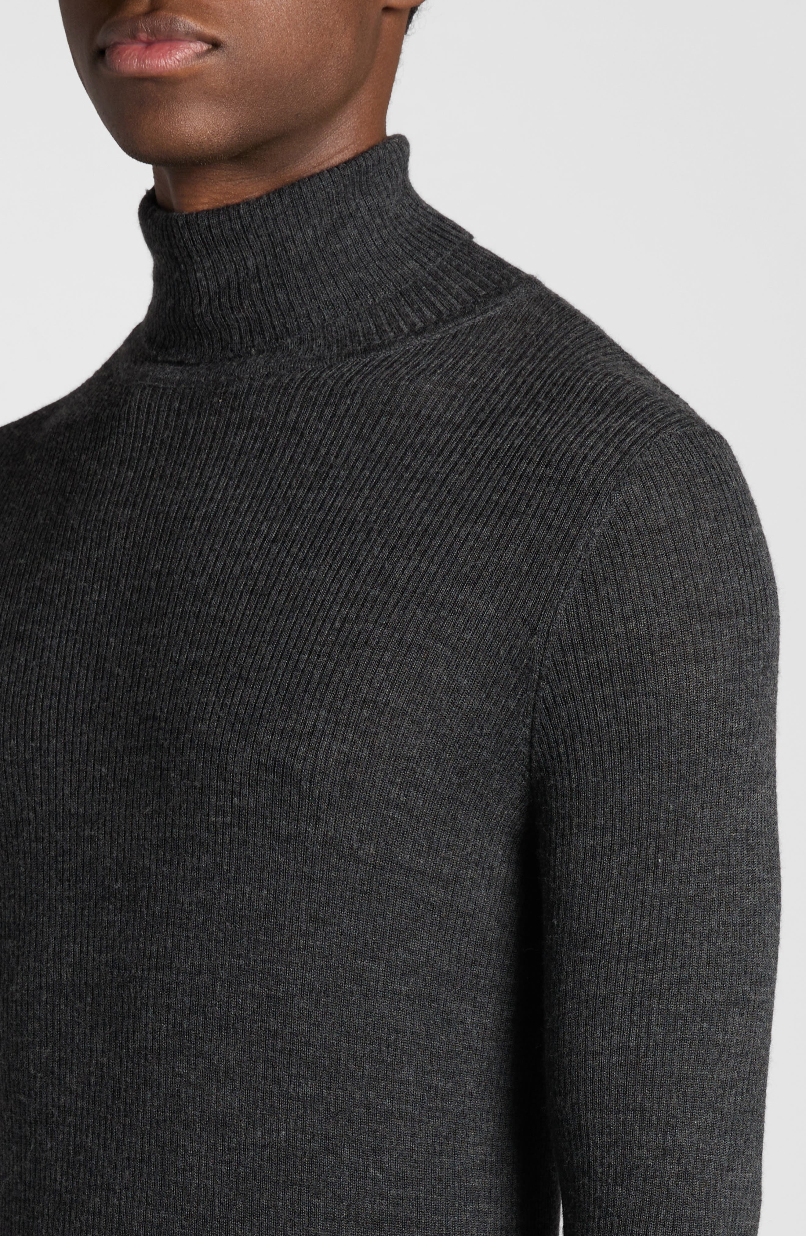 TOM FORD Wool, Silk & Cashmere Rib Turtleneck Sweater in Ig721 Charcoal Melange at Nordstrom - 4