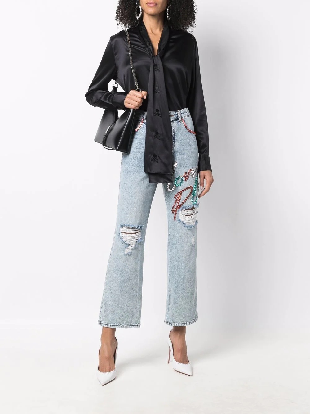 V-neck pussybow silk blouse - 2