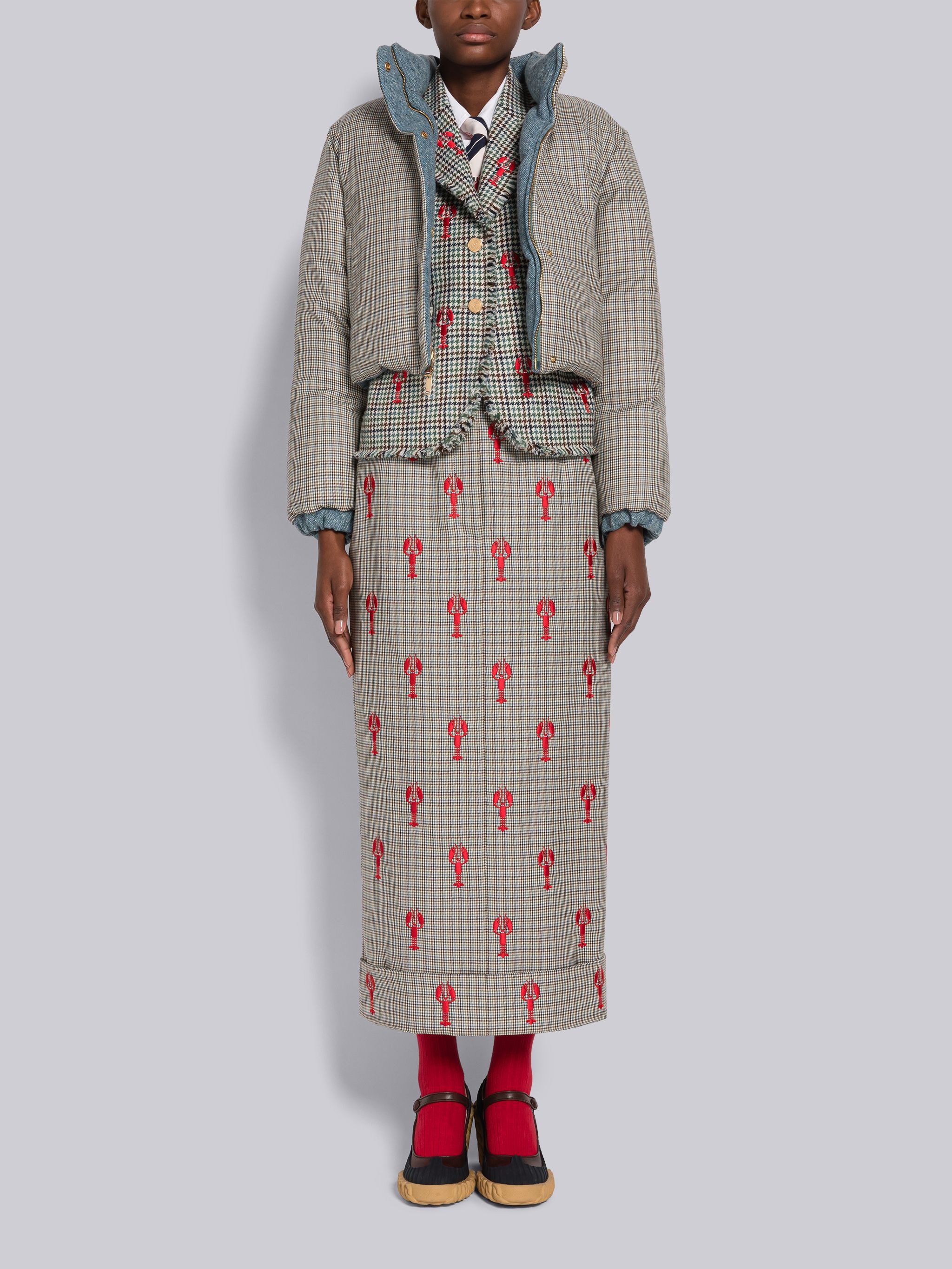 Houndstooth Lobster Half Drop Straight Skirt - 4