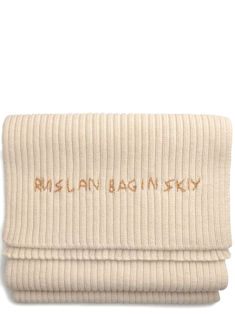 RUSLAN BAGINSKIY logo-emboridered ribbed scarf outlook