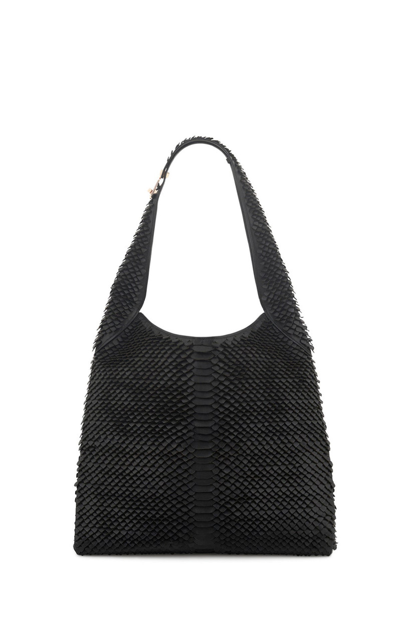 Large Hobo Bag in Black Leather Snake Scales 1