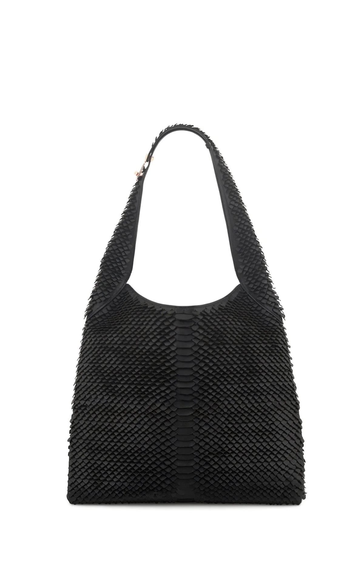 Large Hobo Bag in Black Leather Snake Scales - 1