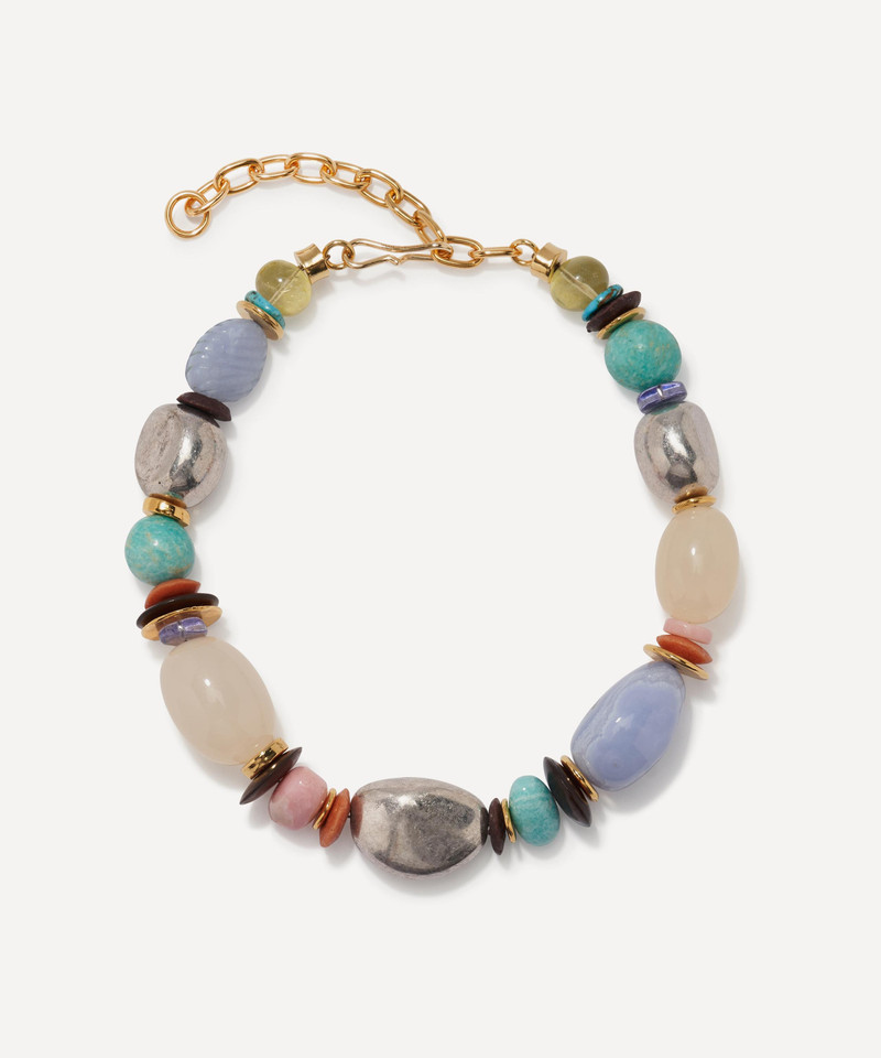 Gold-Plated Brass Monument Bead Collar Necklace 1