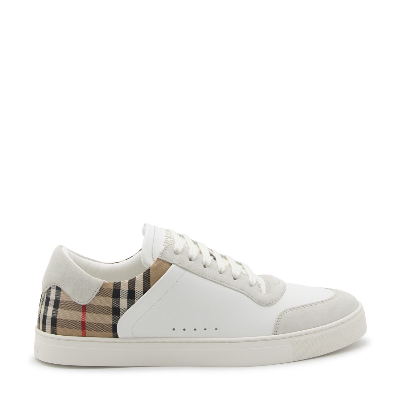 white and archive beige canvas and leather sneakers - 1