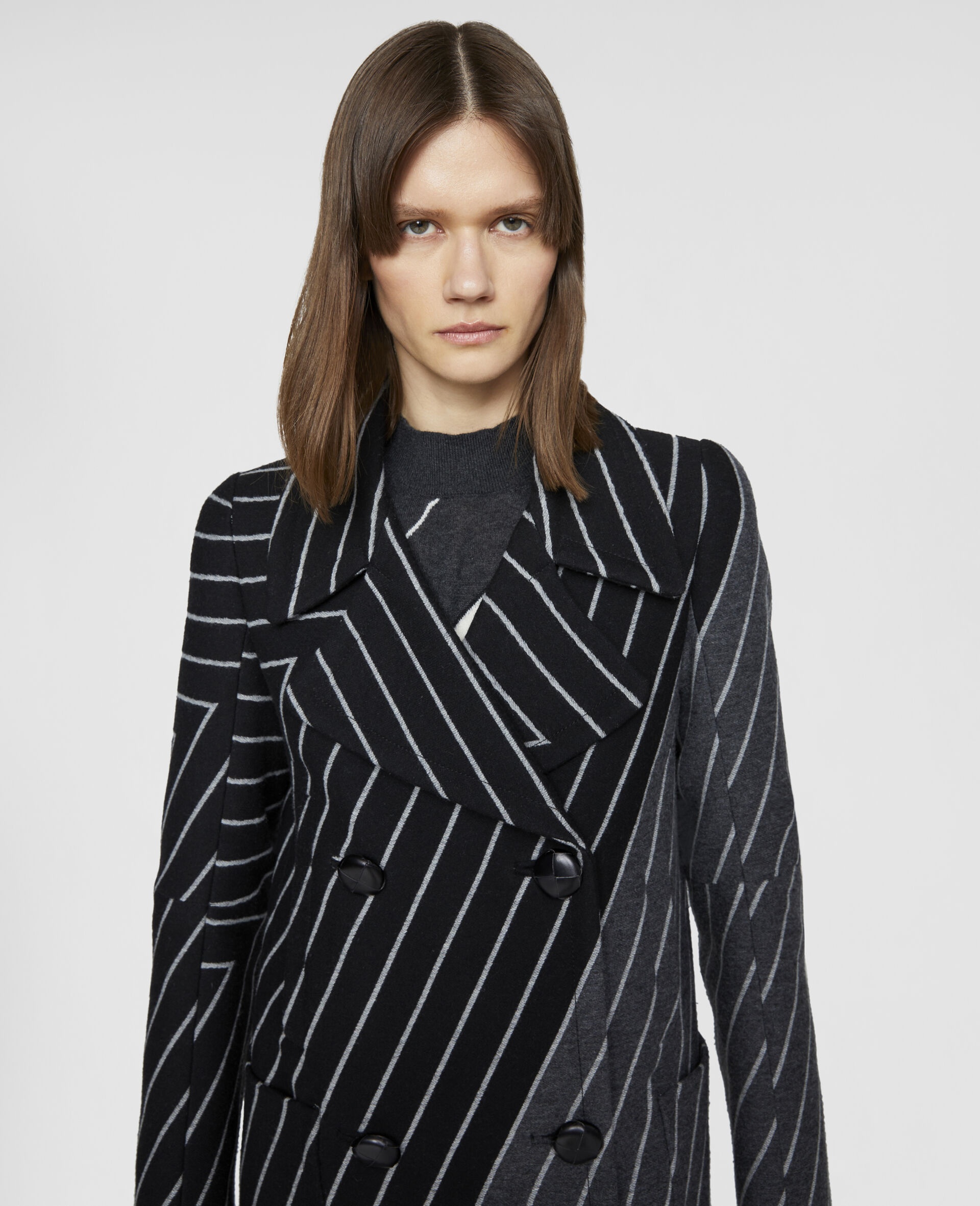 Stella by Stella V Series Variegated Stripe Double-Breasted Long Coat - 3