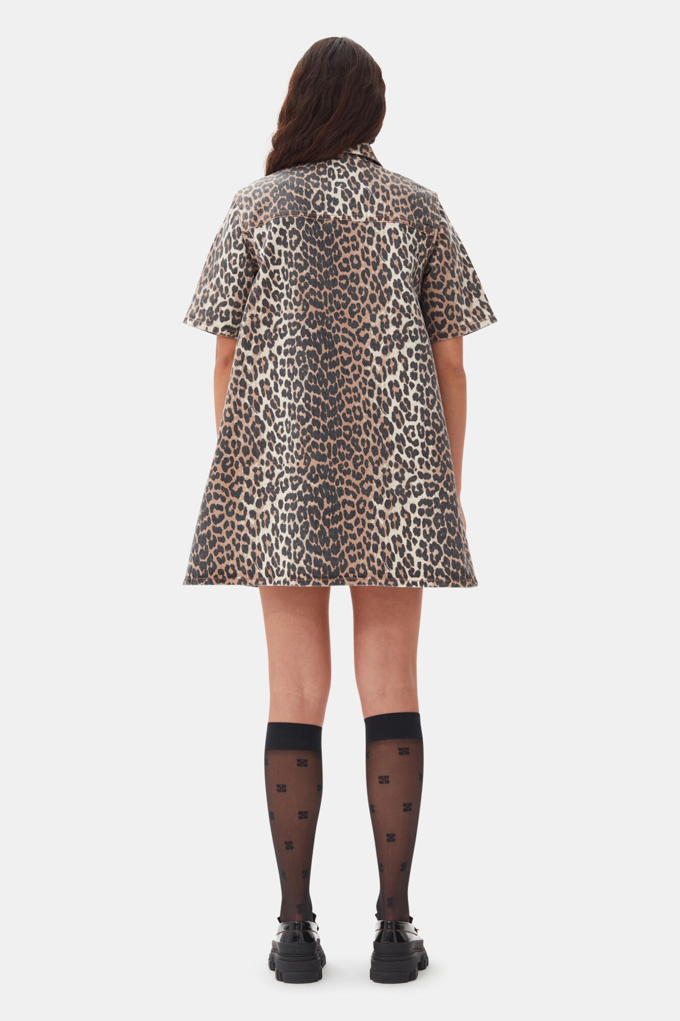 LEOPARD PRINTED DENIM MINI DRESS - 5