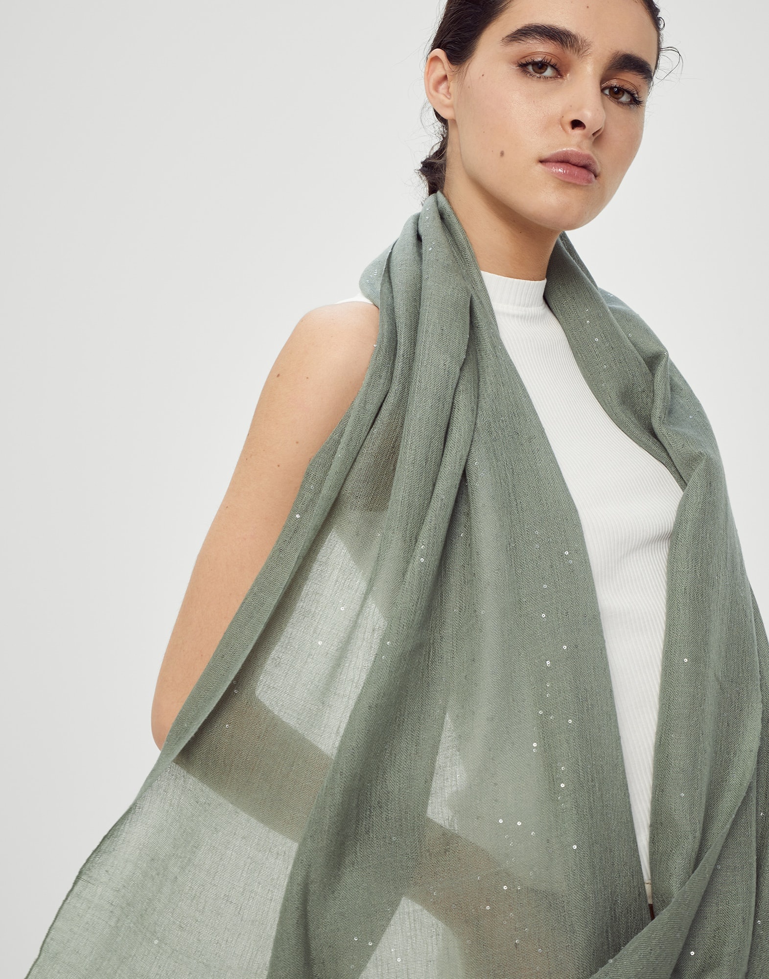 Lightweight cashmere and silk Diamond yarn knit scarf - 4