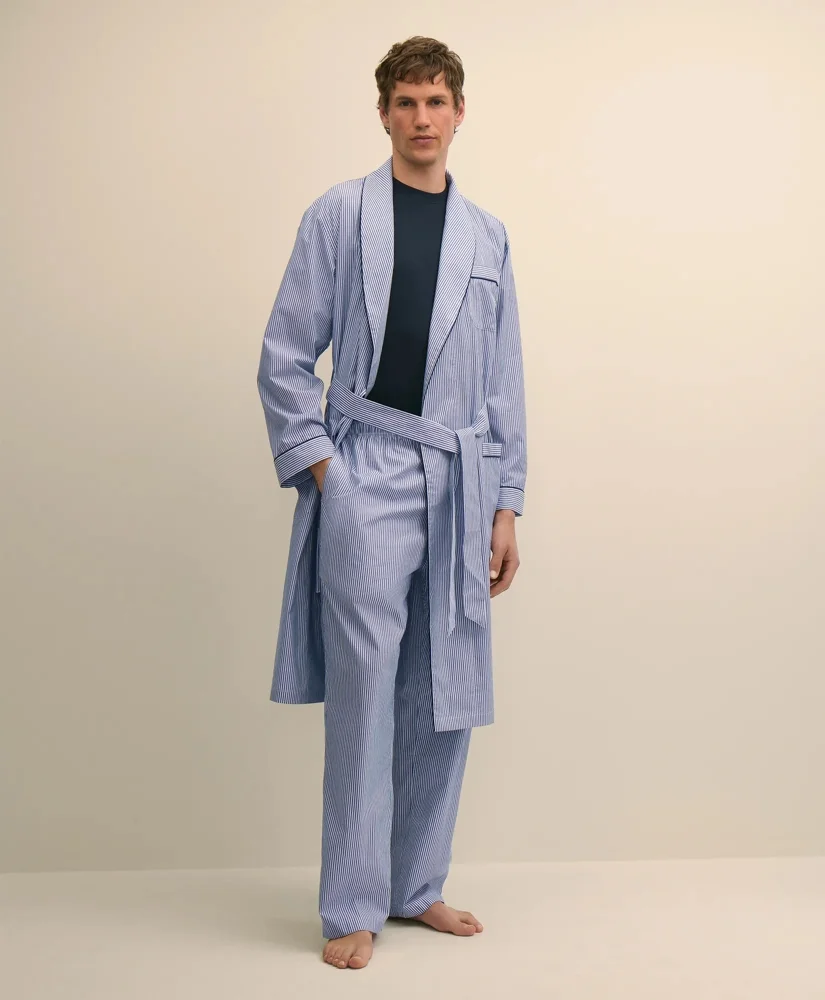 Cotton Broadcloth Striped Robe - 1