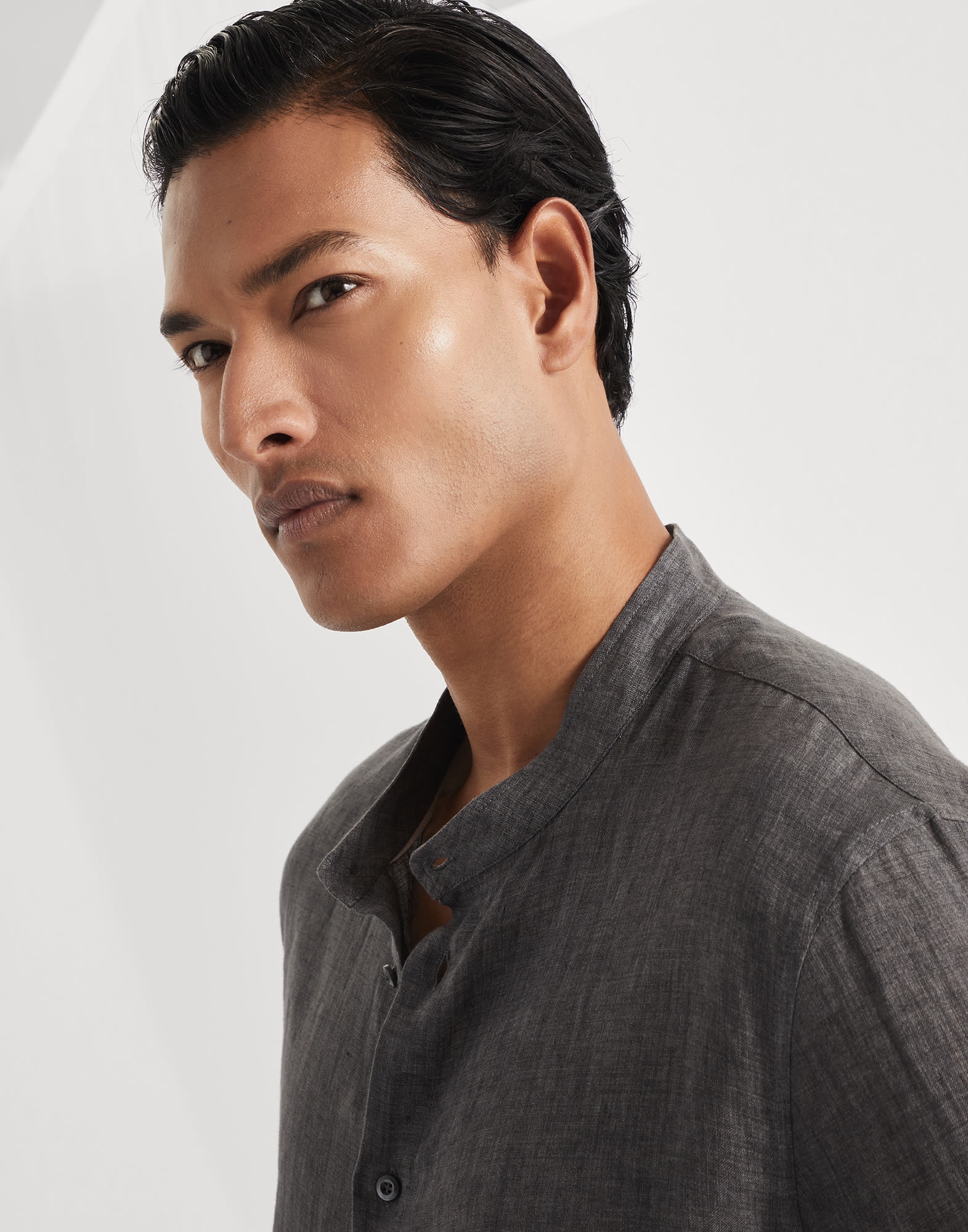 Linen easy fit shirt with Mandarin collar - 3