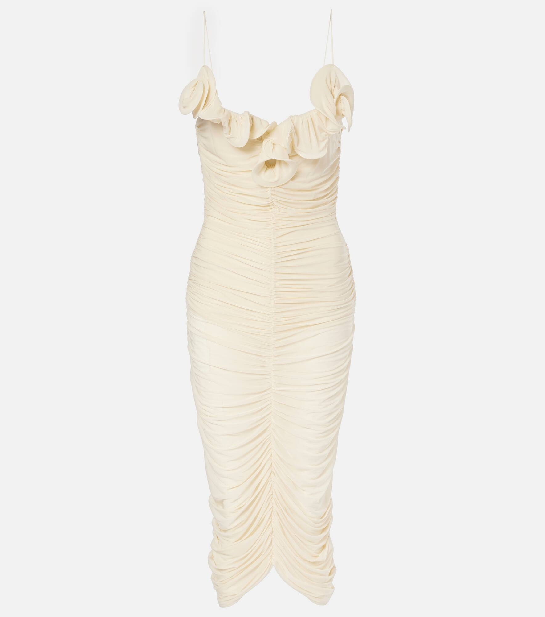 Semi-sheer ruched jersey midi dress - 1