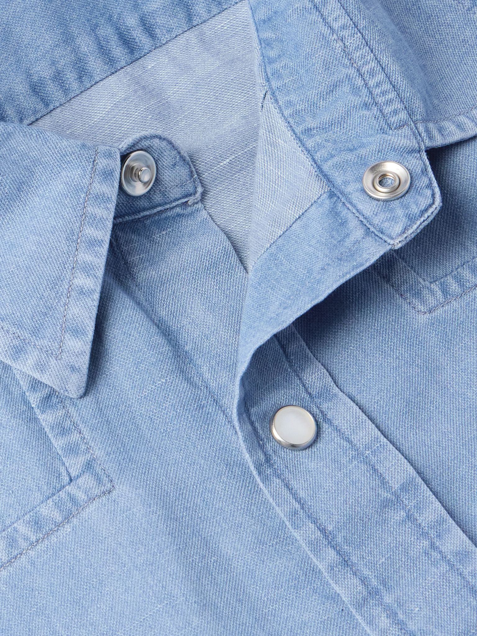 Cotton and Linen-Blend Chambray Shirt Blue - 5
