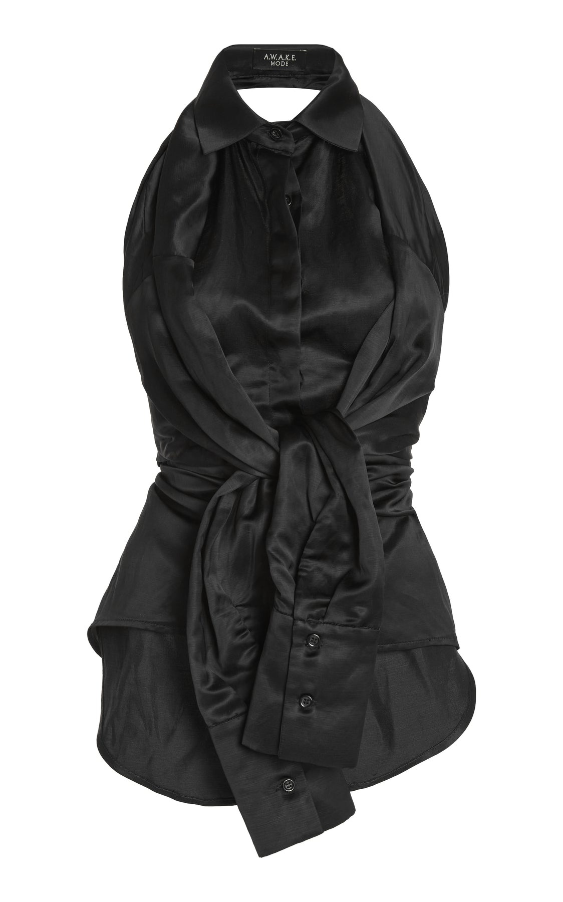 DECONSTRUCTED SHIRT HALTERNECK TOP BLACK - 10