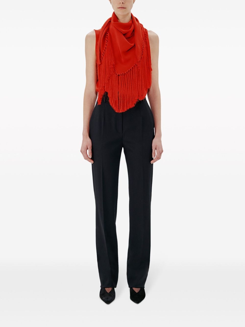 fringed scarf-neck blouse - 3