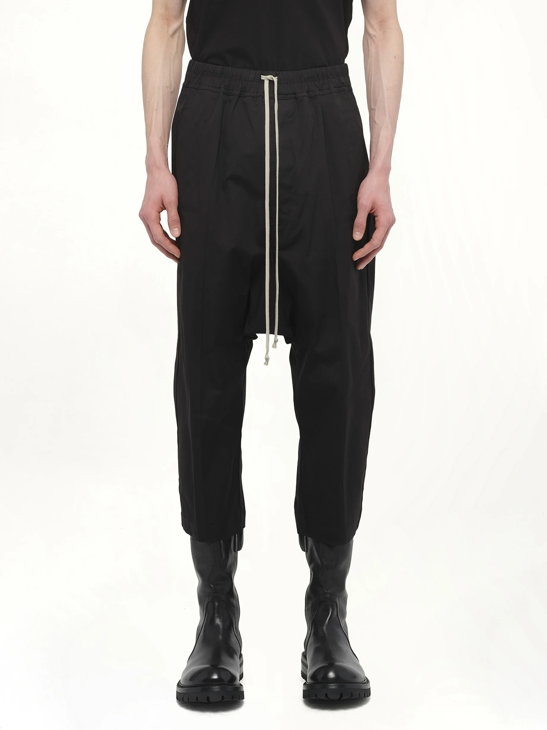 Drawstring Cropped Pants in Black - 1