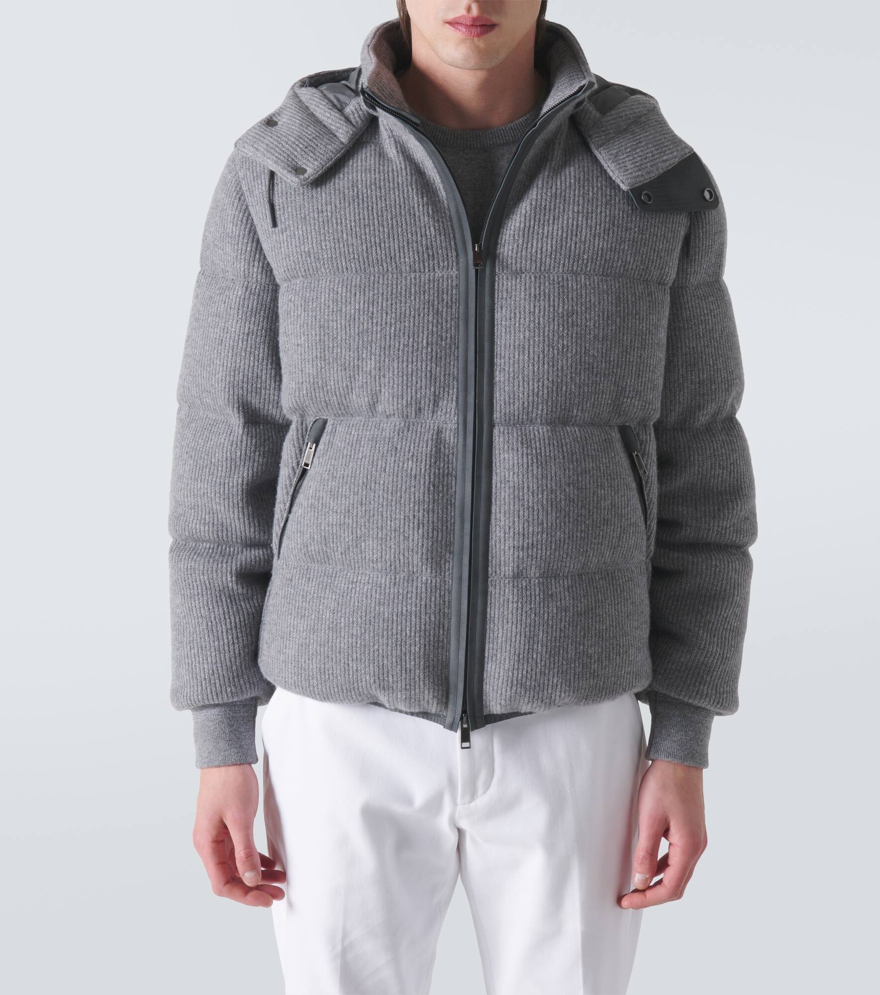 Ribbed-knit cashmere-blend down jacket - 3