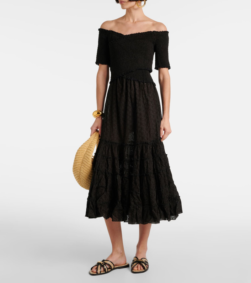 Poupette St Barth Soledad smocked cotton midi dress outlook