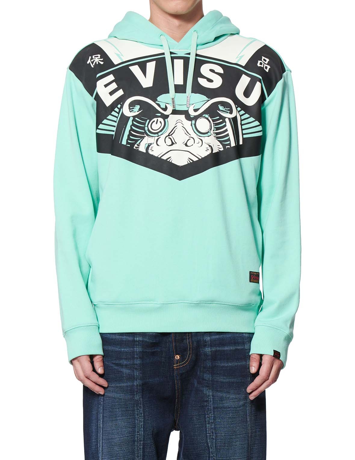 EVISU GIANT PRINTED LOOSE-FIT MINT GREEN HOODIE - 3