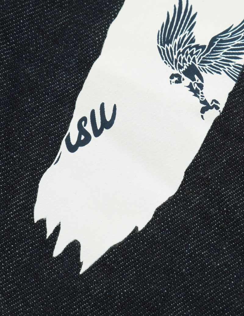 KAMON AND EAGLE-PATTERN BRUSHSTROKE DAICOCK PRINT CROPPED-FIT JEANS #2027 11