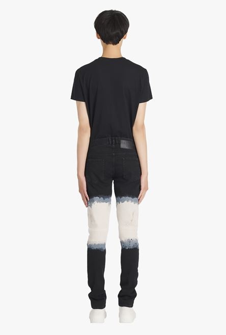 Slim cut black and white tie-dye ribbed cotton jeans - 3