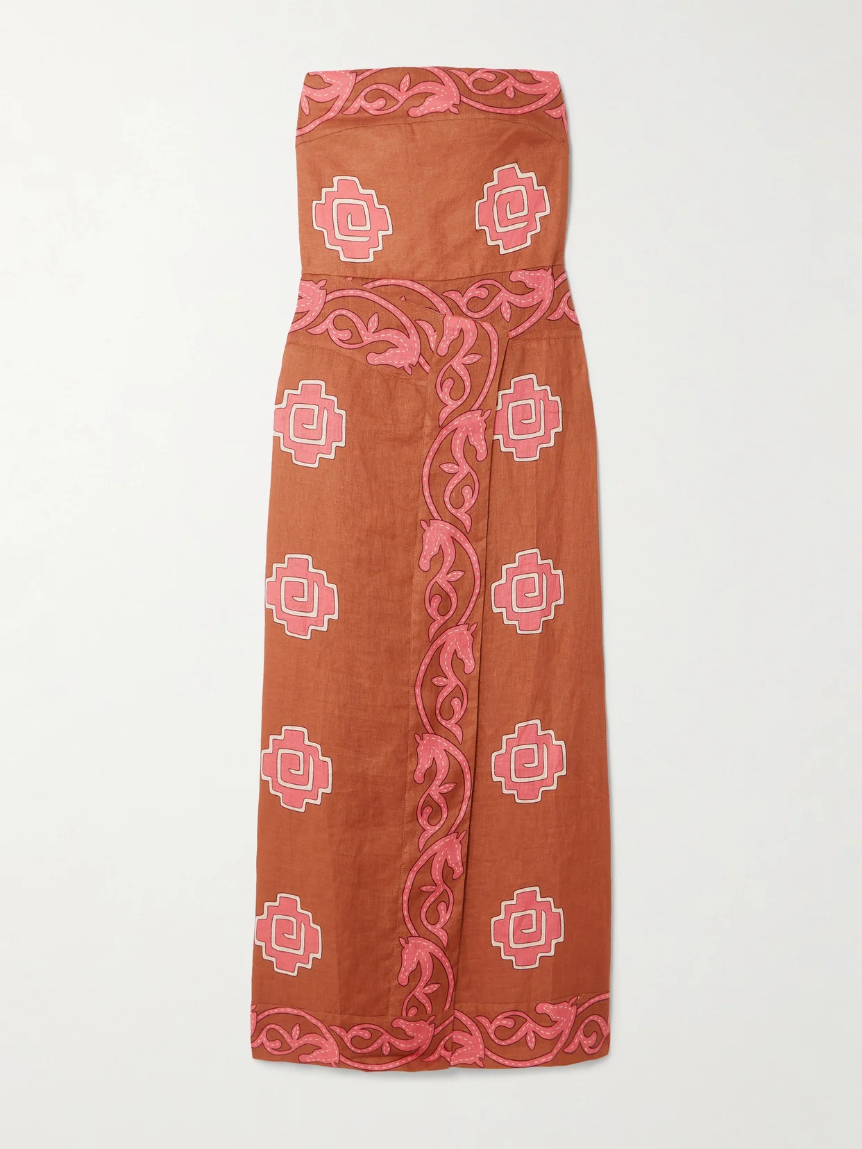 Ancient Strapless Wrap-effect Printed Linen Midi Dress - 1