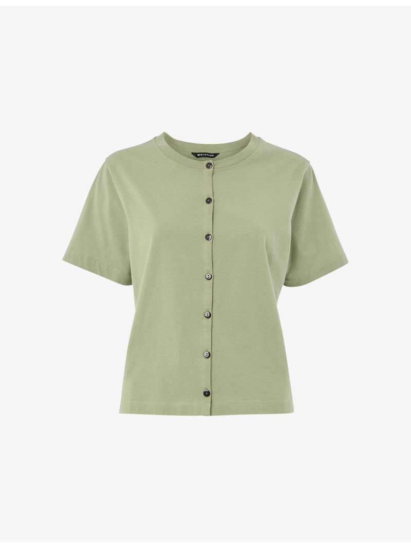 Round-Neck Button-Up Cotton T-Shirt 1
